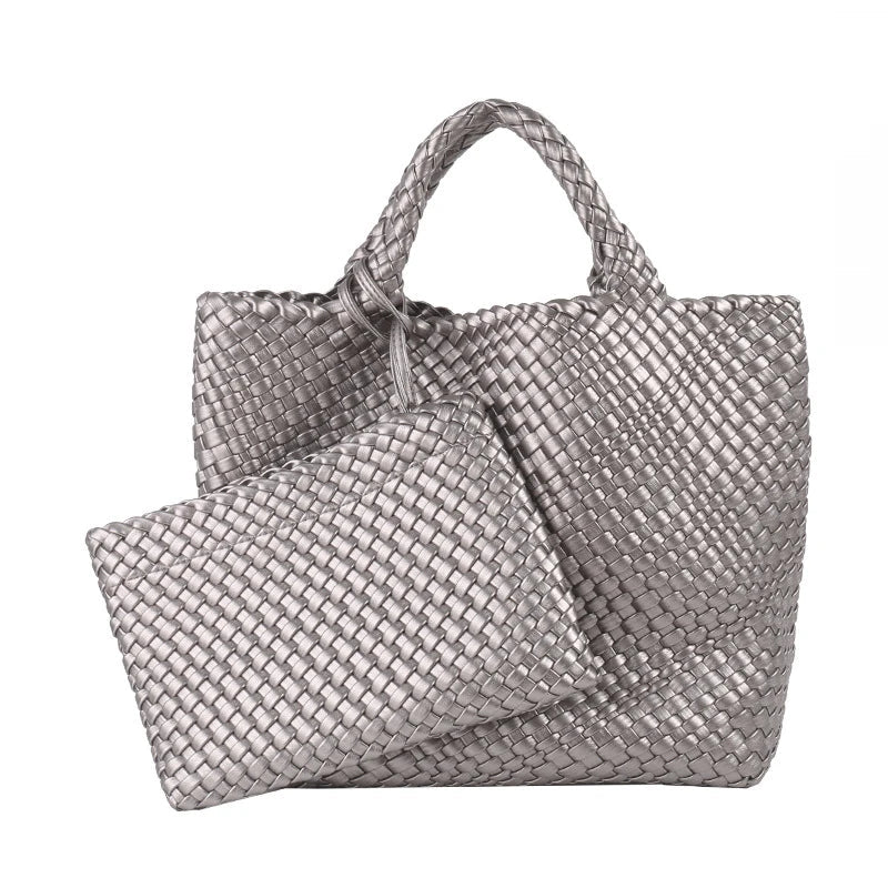 Women PU Leather Knitting Handbag Lady Fashion Classic Tote Female Quality Hand-woven Basket Shoulder Bag Messenger with Purse 24Hr Smart